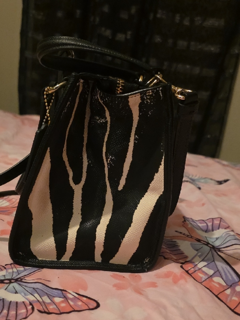 Coach Zebra-Print Satchel in Black & Cream - Picture 2 of 7